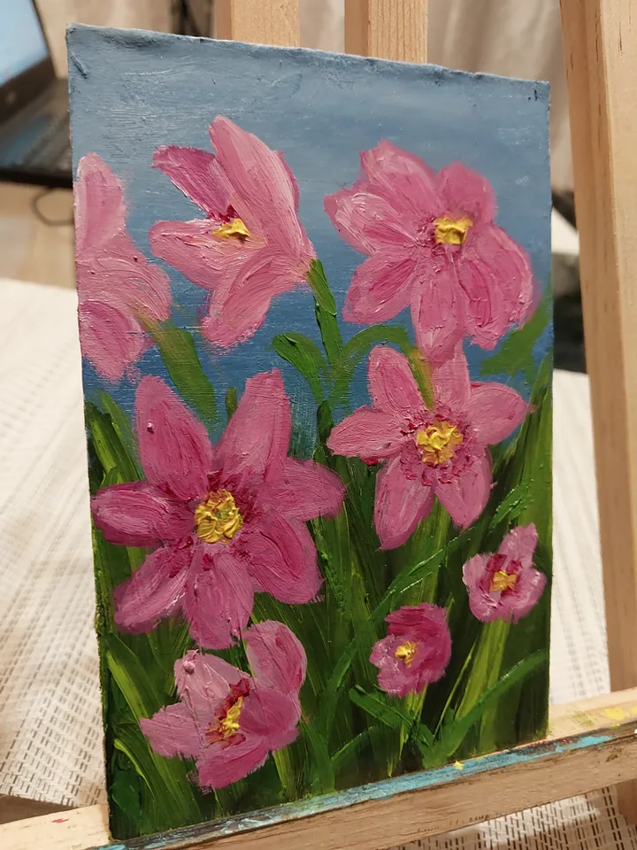 Oil Painting Meadow Flowers Herbs Flowers Nature Plants Wall Decor Miniature Gift for Her Cardboard 6 x 4 inches 15 x 10 cm