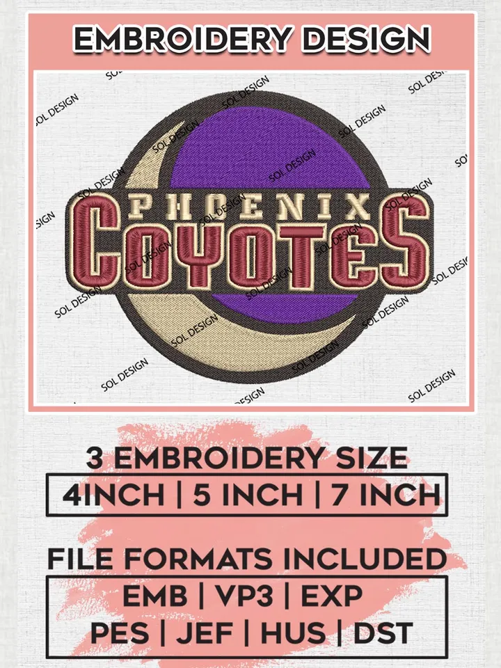 NHL Phonix Coyotes Logo Embroidery Files, Arizona Coyotes Team Embroidery Designs, NHL Embroidery Designs, NHL Machine Embroidery Designs, Digital Download