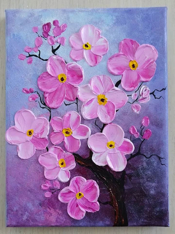 Cherry blossom texture painting acrylic Sakura art wall decor