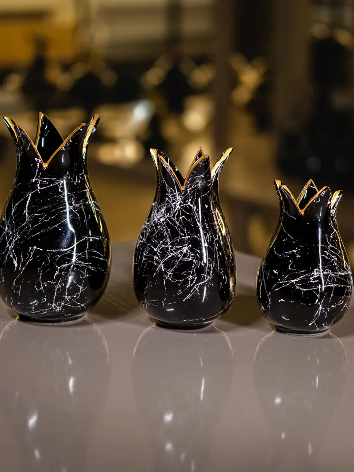 3-Piece Elegant Black and Gold Tulip Decor Set | Perfect Addition for Your Elegant Home