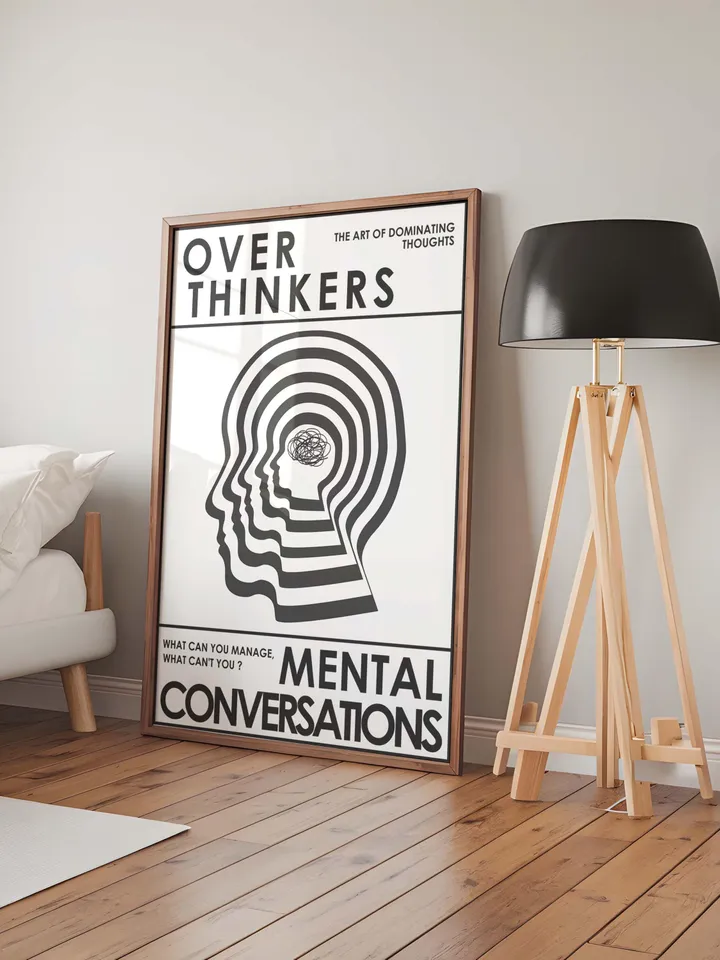 Overthinkers Wall Art Digital Print Retro Style Creativity Poster Eclectic Printable Artwork Trendy Room Decor Instant Download White Black