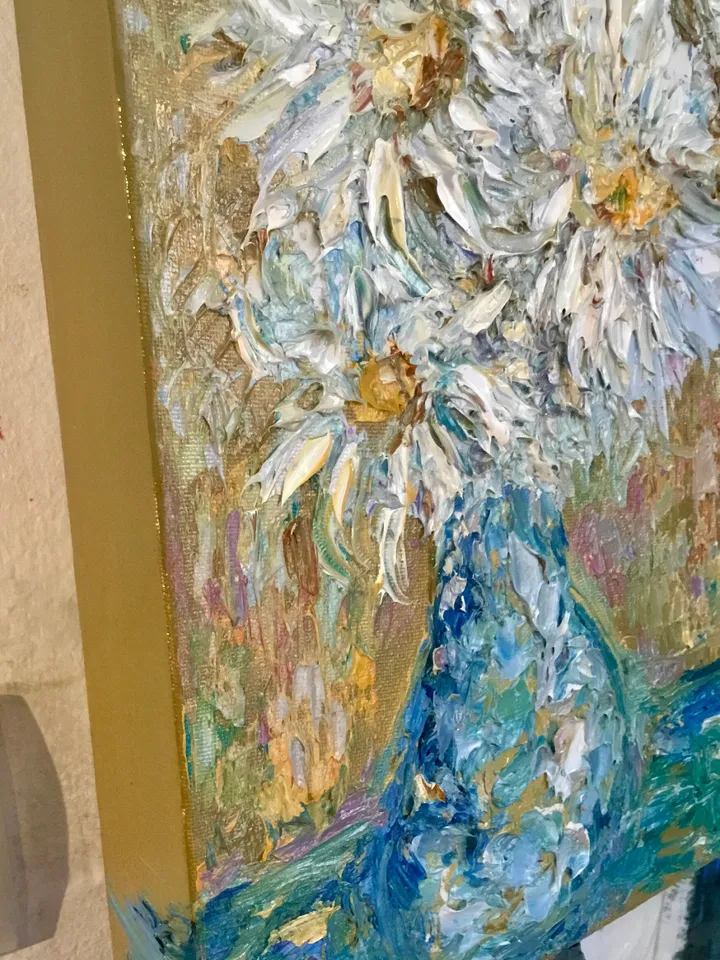 Daisies original oil impasto style painting,flowers in a vase oil painting,one of a kind original painting on 3 d canvas,flowers wall art