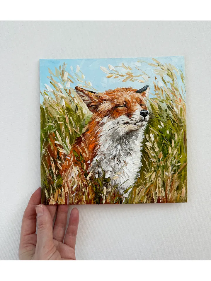 Fox painting, fox oil art