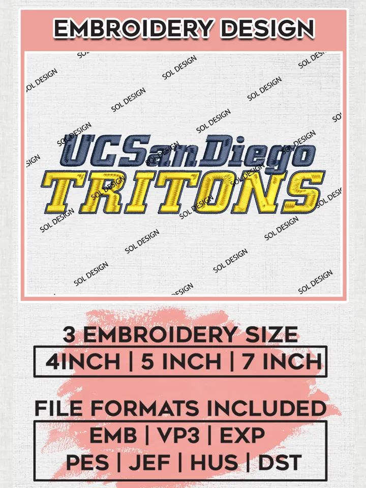 UC San Diego Tritons Team Wordmark Logo Embroidery Design Files, NCAA UC San Diego Tritons Machine Embroidery, NCAA Teams, Game Day, 3 sizes, NCAA Machine embroidery designs, Digital Download