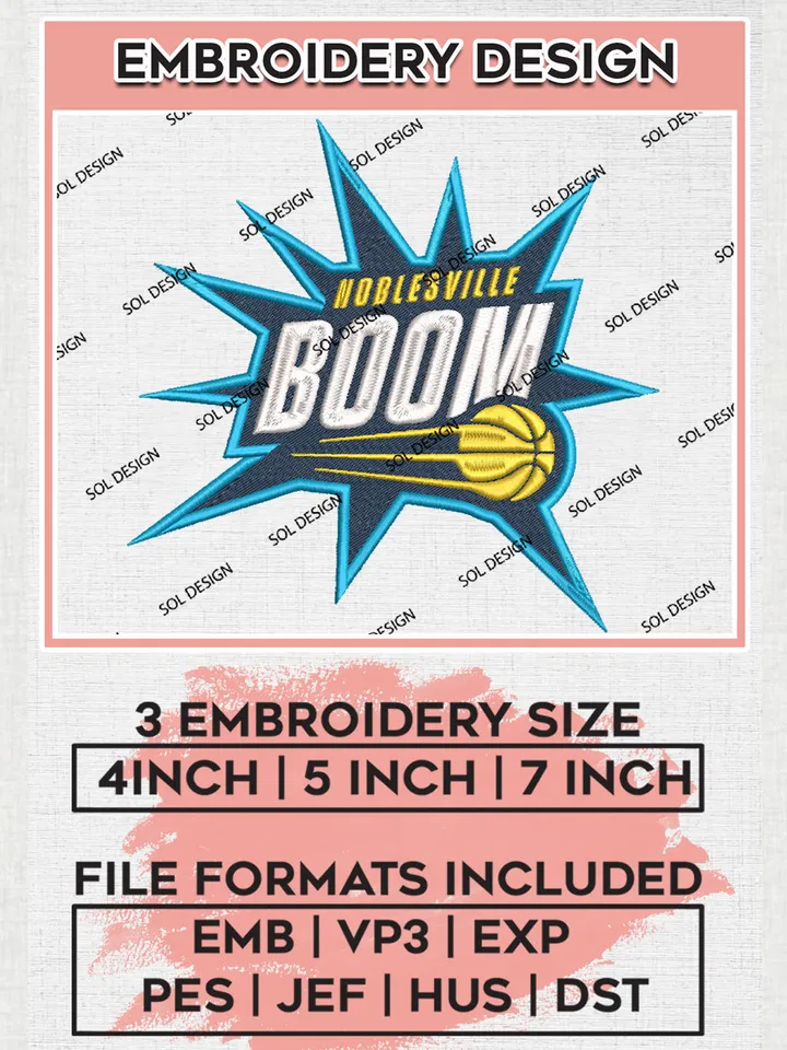 Noblesville Boom Basketball Team Logo Embroidery Designs, NBA G League Team Embroidery Files, Basketball Machine Embroidery Designs, NBA Noblesville Boom Team Logo, Sport Machine Embroidery Design, Digital Download