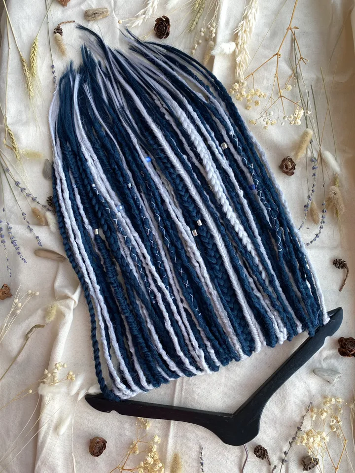 Dark blue and gray synthetic crochet De dreadlocks and braids ready to ship, Dreads extensions, Faux locs, fake dreads