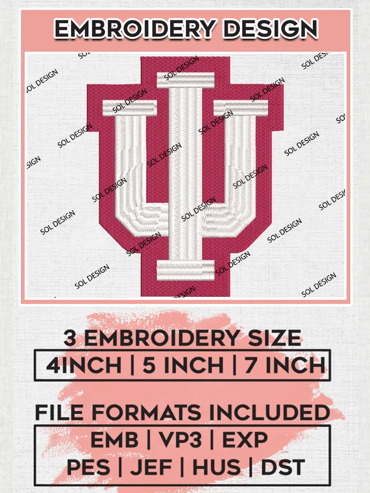NCAA Indiana Hoosiers College Team Logo Embroidery Design Files, NCAA Indiana Hoosiers Machine Embroidery, NCAA Teams, 3 sizes, NCAA Machine embroidery designs, Digital Download
