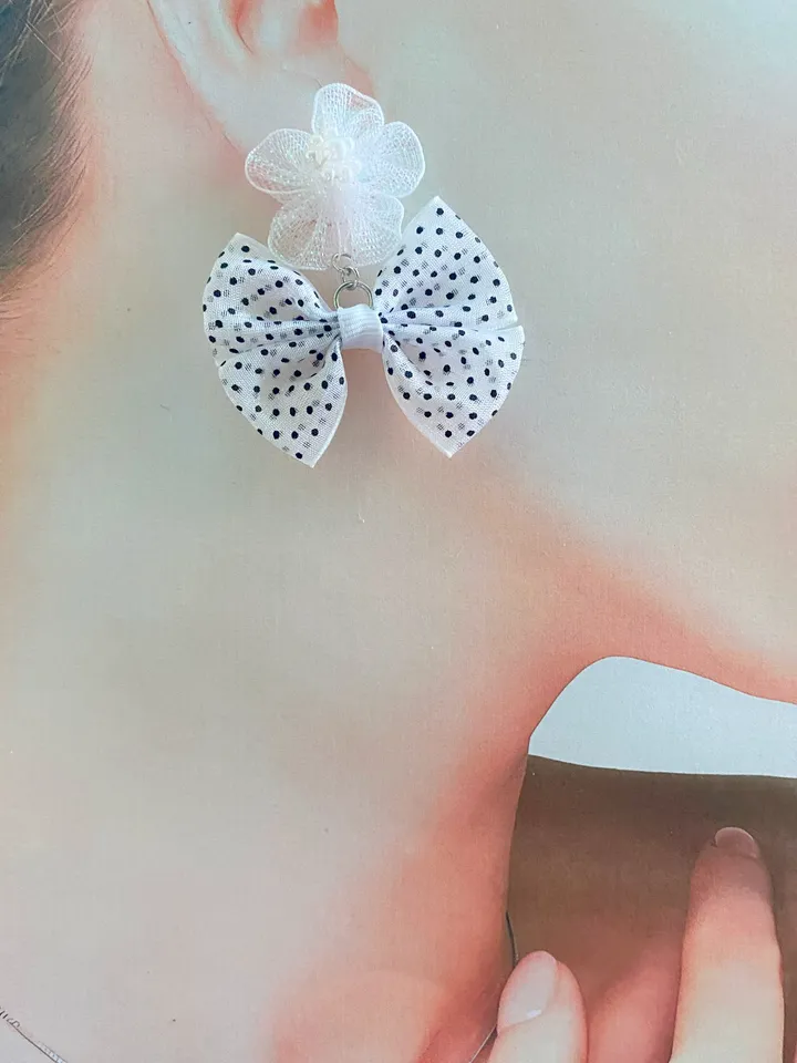 Fabric bow earrings. Handmade. Handmade jewelry.