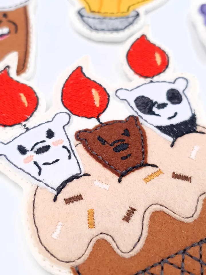 ITH Birthday Cake Topper Embroidery Design Set, Felt Dessert Decoration Felties Pattern, 4x4 Hoop DIY File