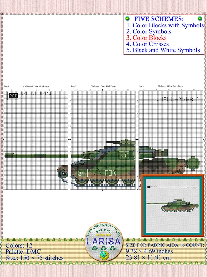 Challenger 1 Cross Stitch Pattern | Main Battle Tank Challenger 1 | British Tank Challenger 1 Chart