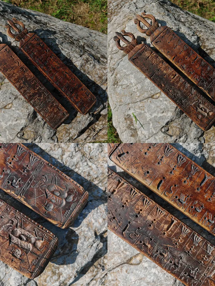Gandhanra Antique Tibetan Buddhist Zanpar Wooden Mold Stick,Dharma Ritual Plate,Intricately Carved Esoteric Ritual Objects and protectors