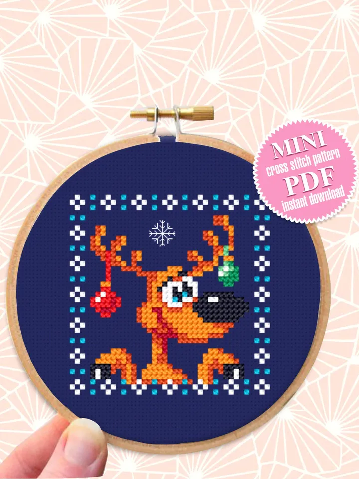 Tiny Christmas cross stitch pattern download PDF Cute christmas reindeer cross stitch chart Christmas deer embroidery PDF DIY Home decor #N4