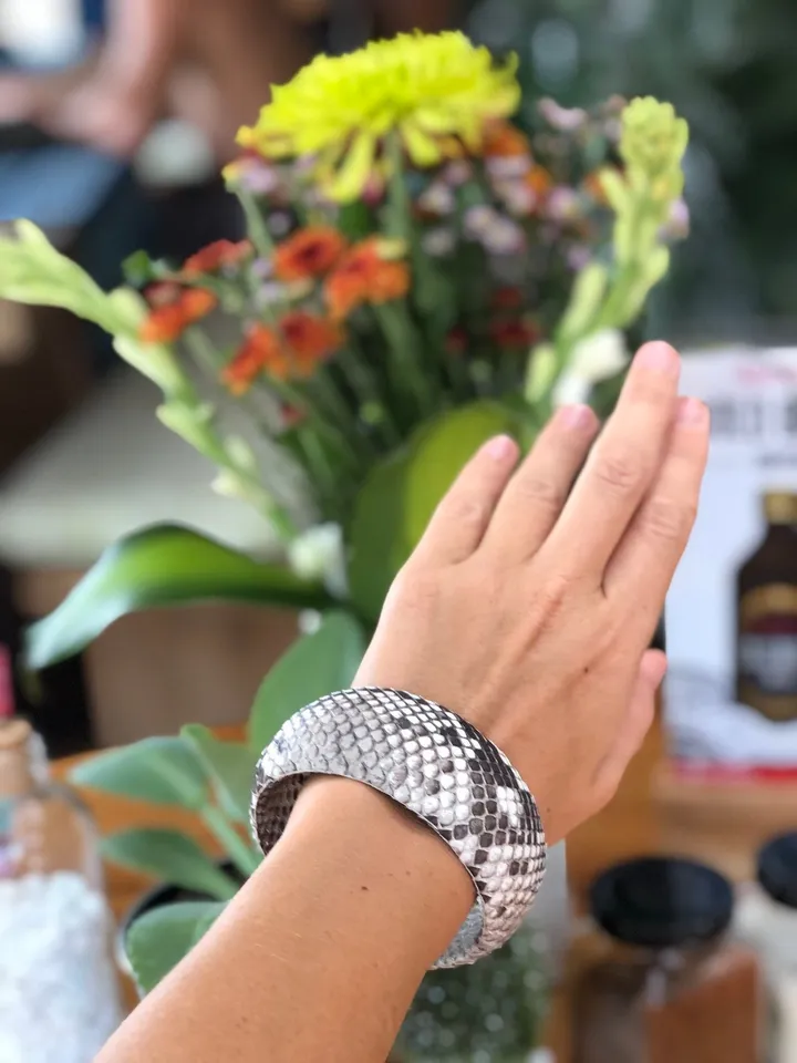 FAST SHIPPING Genuine python skin round bracelet, pythonskin leather bracelet, bangle gray leather bracelet, wide bracelet python