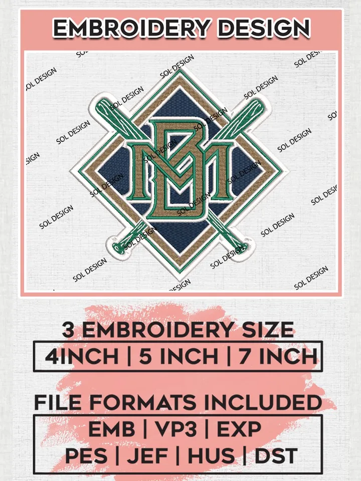 MLB Milwaukee Brewers Logo Embroidery Files, MLB Milwaukee Brewers Team Embroidery, MLB Teams, 3 sizes, MLB Machine embroidery designs, Digital Download