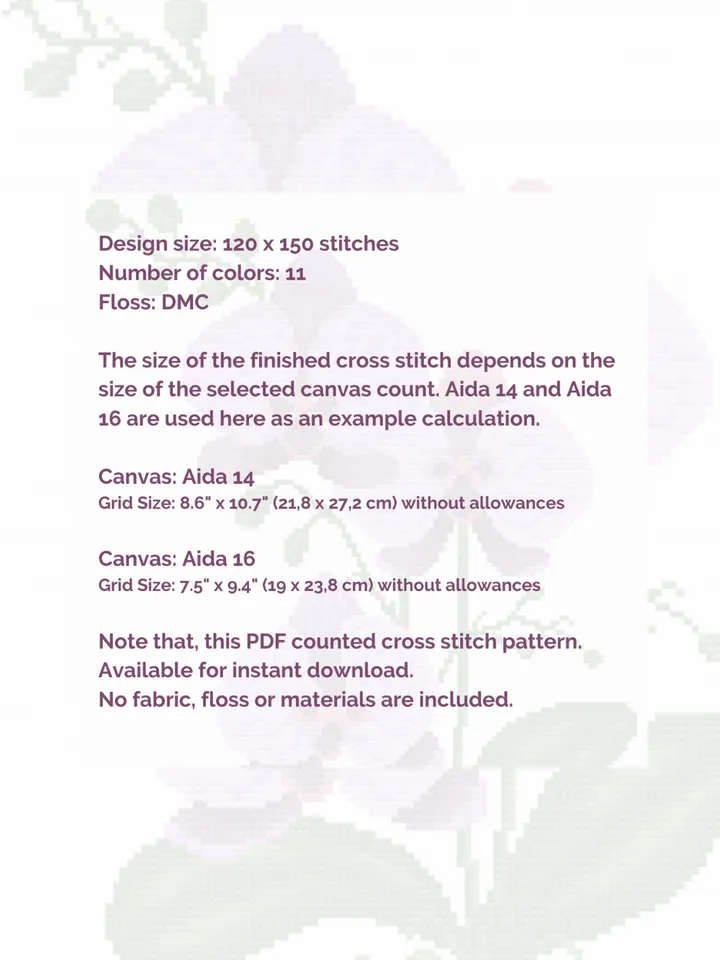 Cross stitch pattern Orchid, digital cross stitch chart PDF