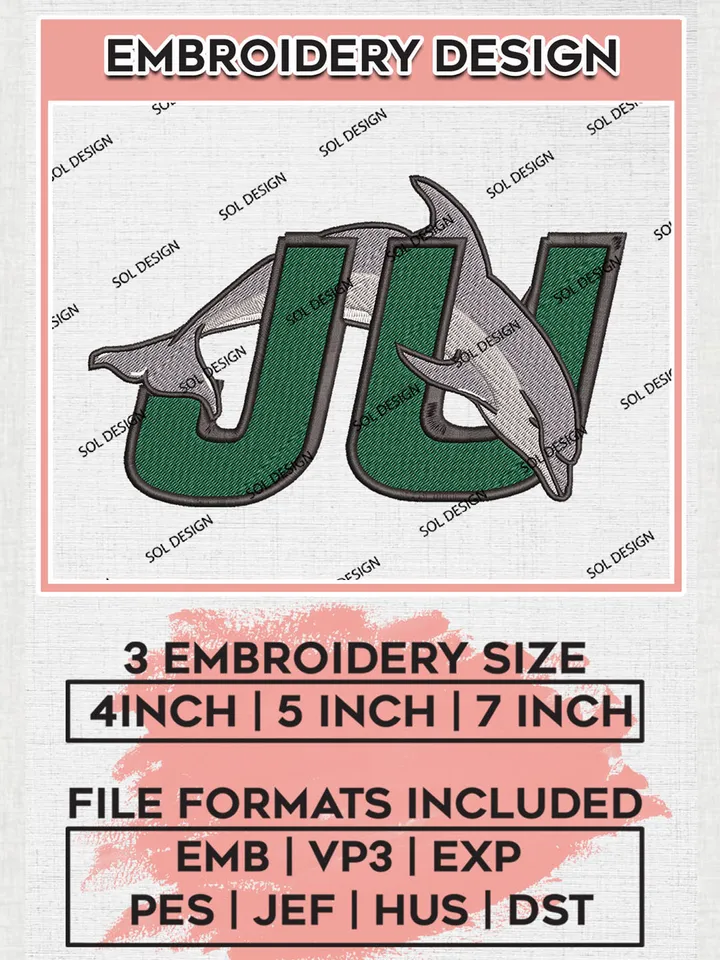 Jacksonville Dolphins Team Mascot Logo embroidery designs, NCAA Jacksonville Dolphins Logo Machine embroidery designs, NCAA Team Logo embroidery designs, NCAA Game Day Machine embroidery designs, Digital Download