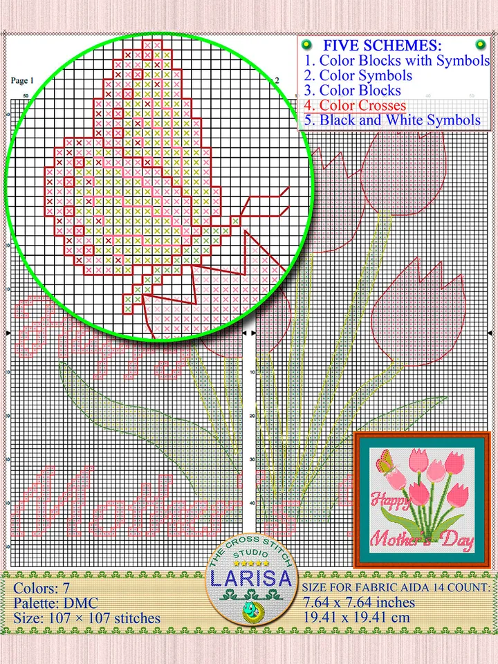 Happy Mother’s Day Cross Stitch Pattern | Tulips
