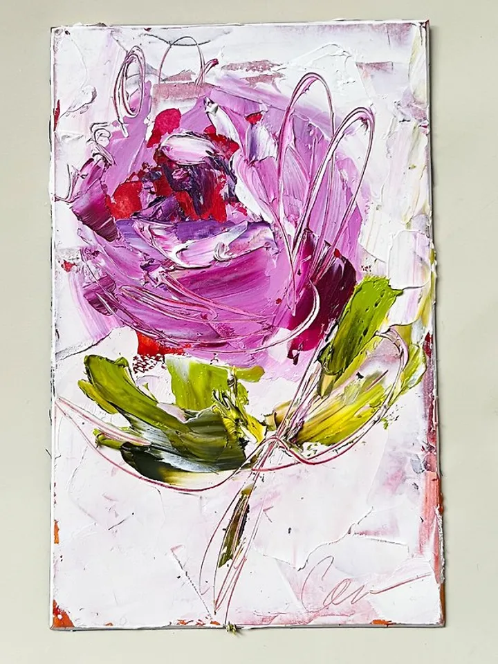 Pion Painting Original Small Oil Artwork Flower Artwork