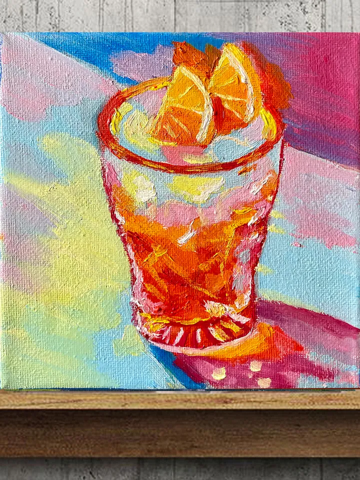 Negroni Still Life Painting on Canvas Original Cocktail Drink Wall Art Bar Cart Decor 6"x6"