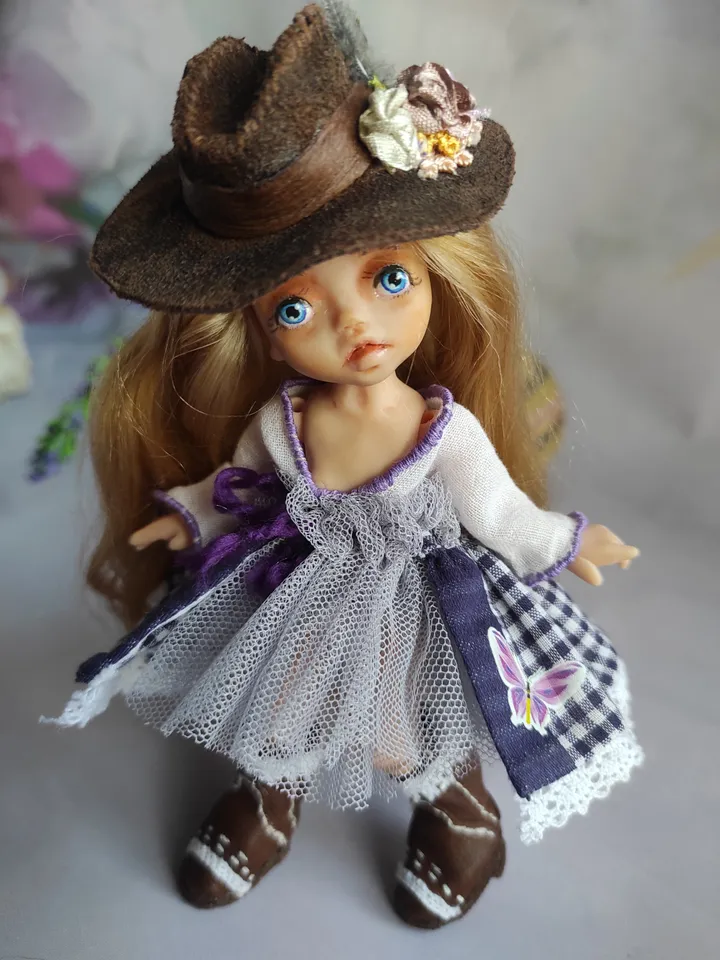 BJD doll 5.5 inches in boho cowboy style.