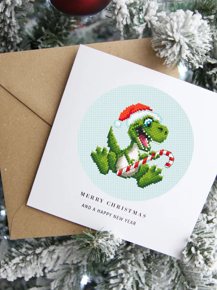 Funny dinosaur christmas cross stitch pattern PDF download, Set of 2 small dinosaur cross stitch chart, Cute dino pattern digital PDF #N113