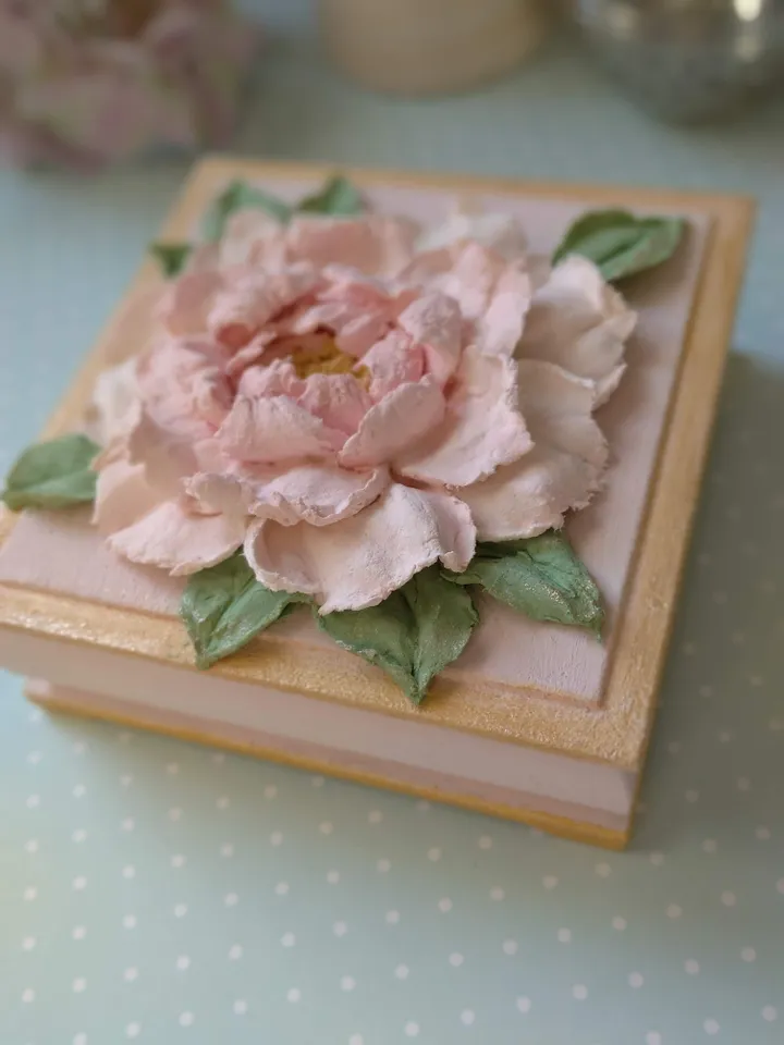 Small jewelry box with pink peony Shabby chic decor Trinket box for girl  Gift for woman for Mother's day Valentine's Day Birthday Wedding Christmas