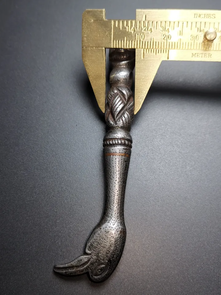 Gandhanra Antique Tibetan Thokcha Pendant,Pickaxe Amulet, Trantic Buddhism Dharma Ritual, Made of Thunder Iron,Copper Wire Inlay