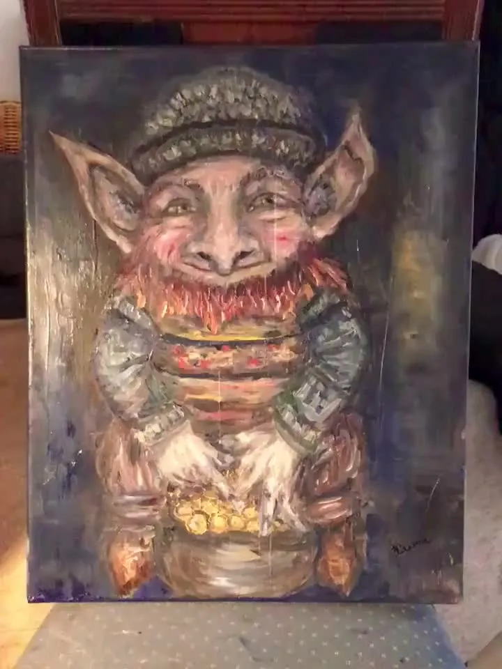 Leprechaun with a pot of gold,original oil painting on stretched canvas,home decoration,gift.