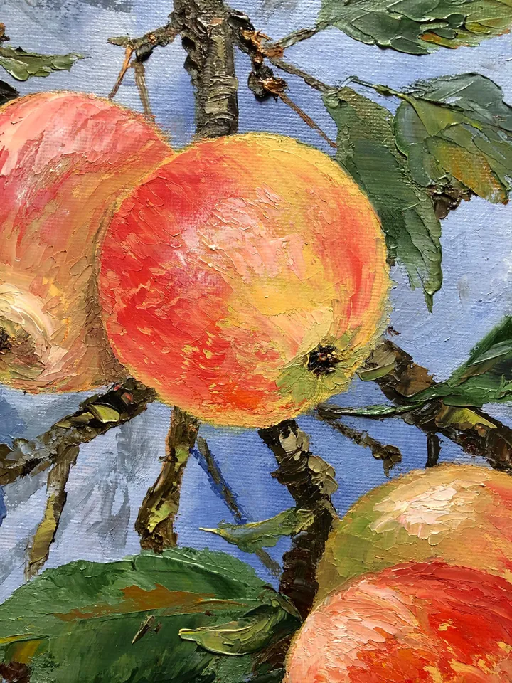 Apples Oil Painting Original Fruits Painting Kitchen Still Life