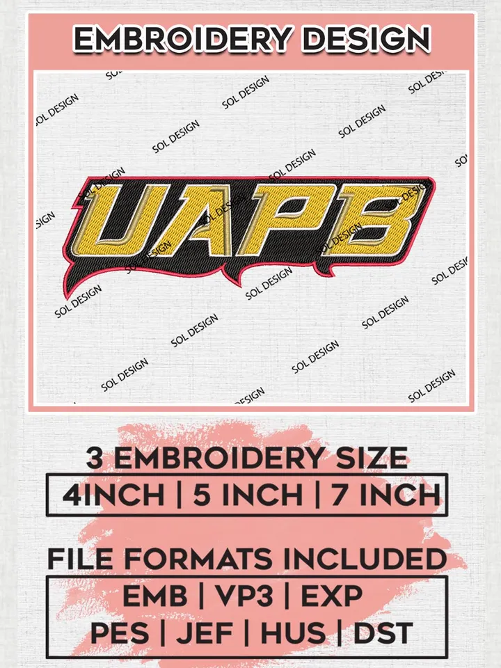 Arkansas Pine Bluff Golden Logo Machine Embroidery Design, NCAA UAPB Team Embroidery Design Design files, NCAA Embroidery Designs, NCAA Machine Embroidery Designs, Digital Download