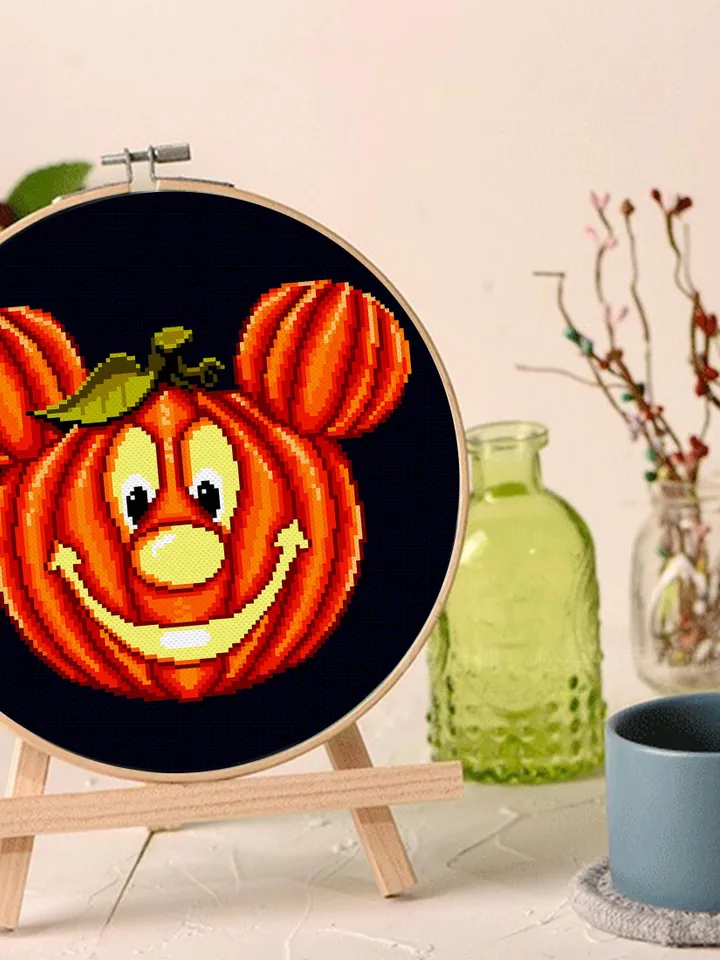Halloween pumpkin cross stitch pattern download PDF Cute mouse cross stitch Awesome beginner stitch Halloween embroidery Mouse head #H22