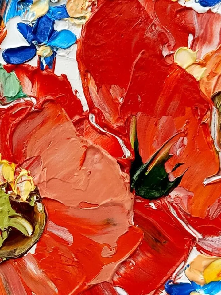 Poppy Painting Floral Original Art Impasto Oil Painting Red Flowers Small Artwork Blooms Bliss Wall Art Impressionist Art by ArtProkopaloSv