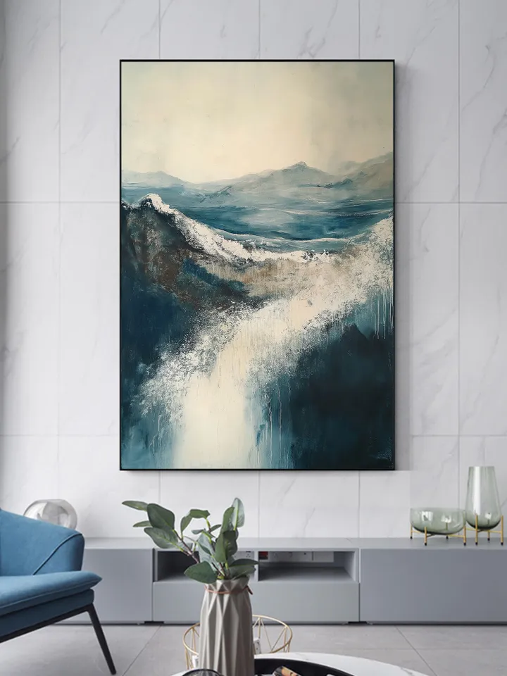 Original Grey Sea Oil Painting On Canvas, Abstract Waves Painting, Large Wall Art, Bedroom Living room Wall Decor, Custom Painting, Home Art