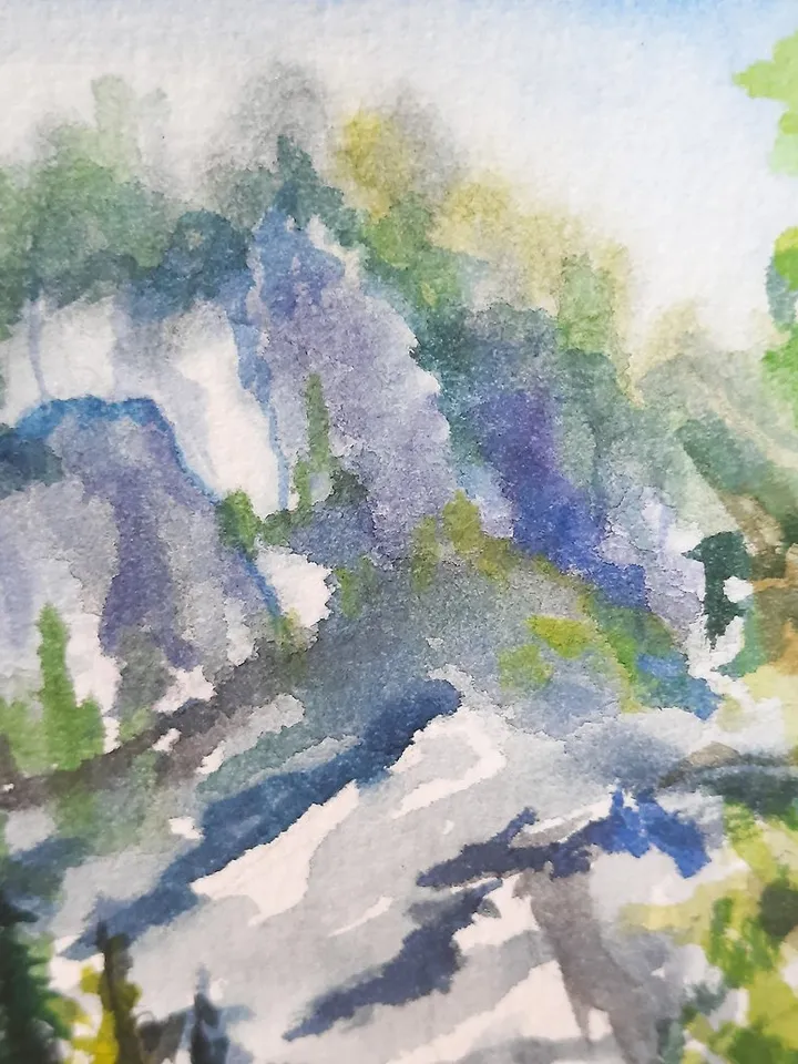 Bridge painting Original watercolor painting Mountain landscape Forest painting