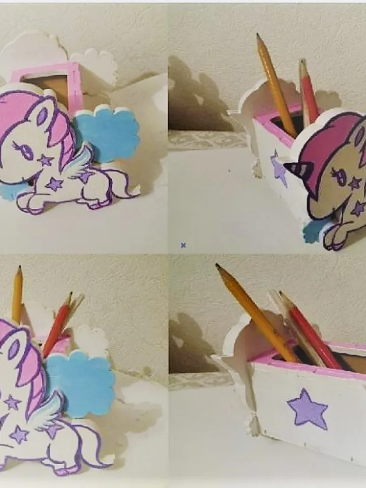 Digital Template Cnc Router Files Cnc Unicorn Pen Holder Files for Wood Laser Cut Pattern