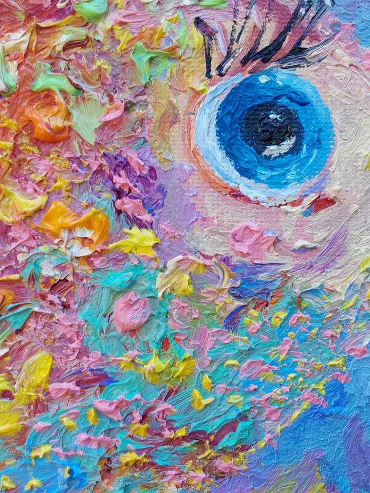 "Pink fish" oil painting on canvas 20x20cm (8x8inch)