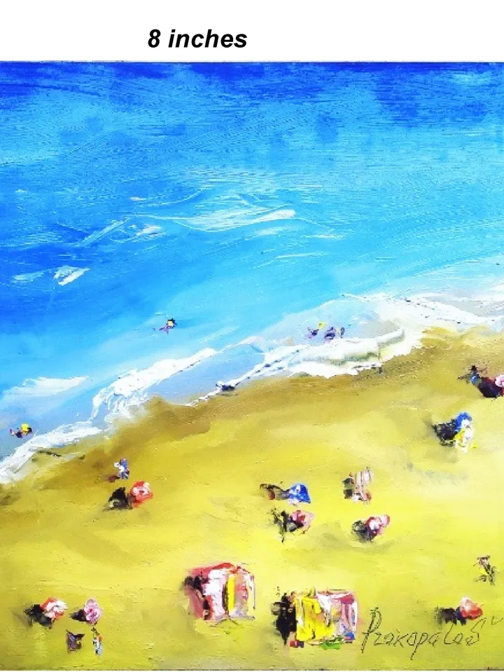 Beach Painting Seascape Original Art 8 by 8 Inches Coast Oil Impasto Painting Florida People on Beach Wall Art by ArtProkopaloSv