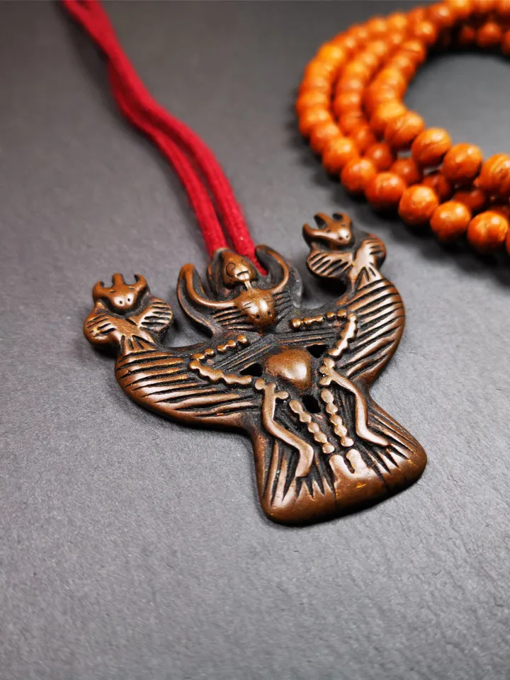 Gandhanra Antique Tibetan Buddhist Amulet,Garuda,Garula,Suparna,Golden-winged Bird Pendant,Made of Bronze,80 Years Old - 2.24"