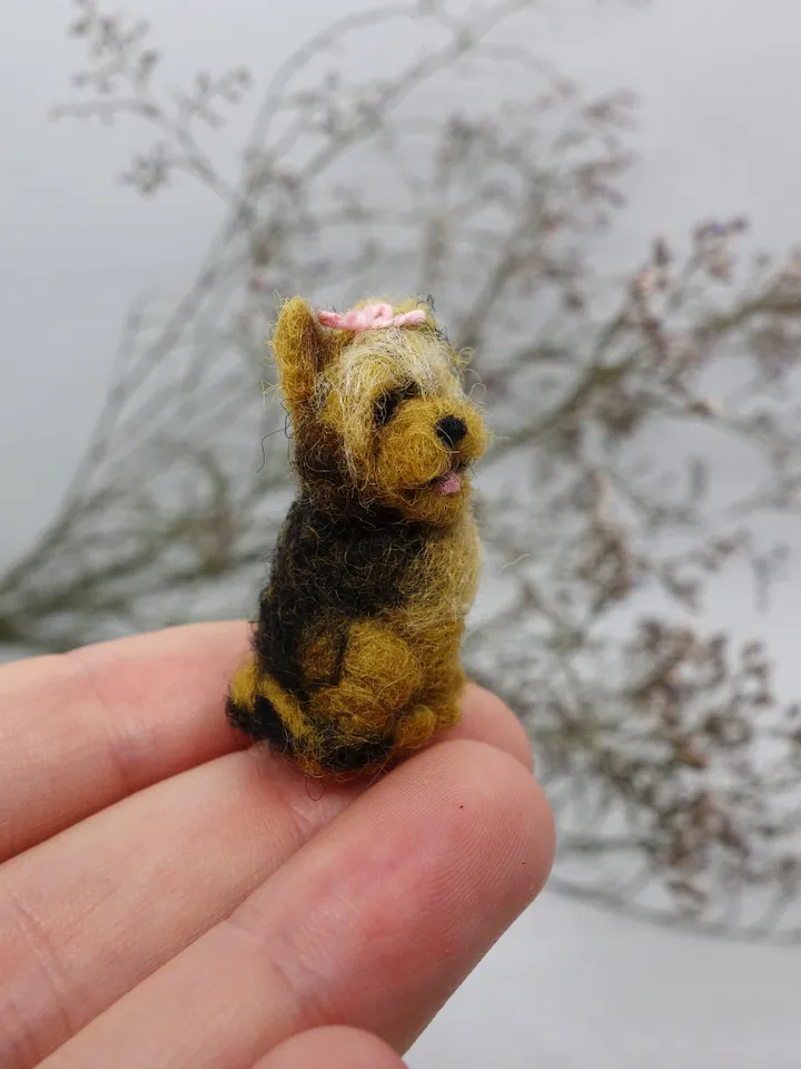 Tiny needle felted Yorkshire terrier, yorkie dog miniature, made to order