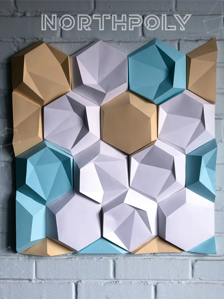 Hexagonal Tiles Papercraft, Digital Template, PDF Download, Gurko, 3D Low Poly, Pepakura, DIY Origami Sculpture, Paper Decor, DIY Gift