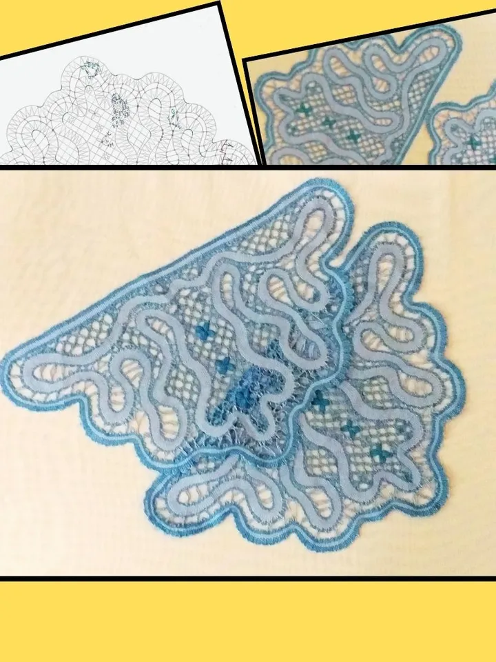 Pattern Lace Edges Blue for scarf Bobbins. Digital lace bobbins.