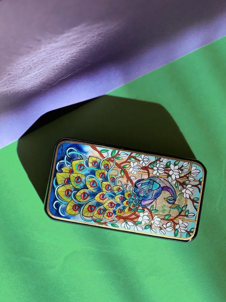 Beautiful Lacquer Box "Peacock" Hand painted miniature painting jewelry box Mother of pearl Papier mache Art gift Fedoskino