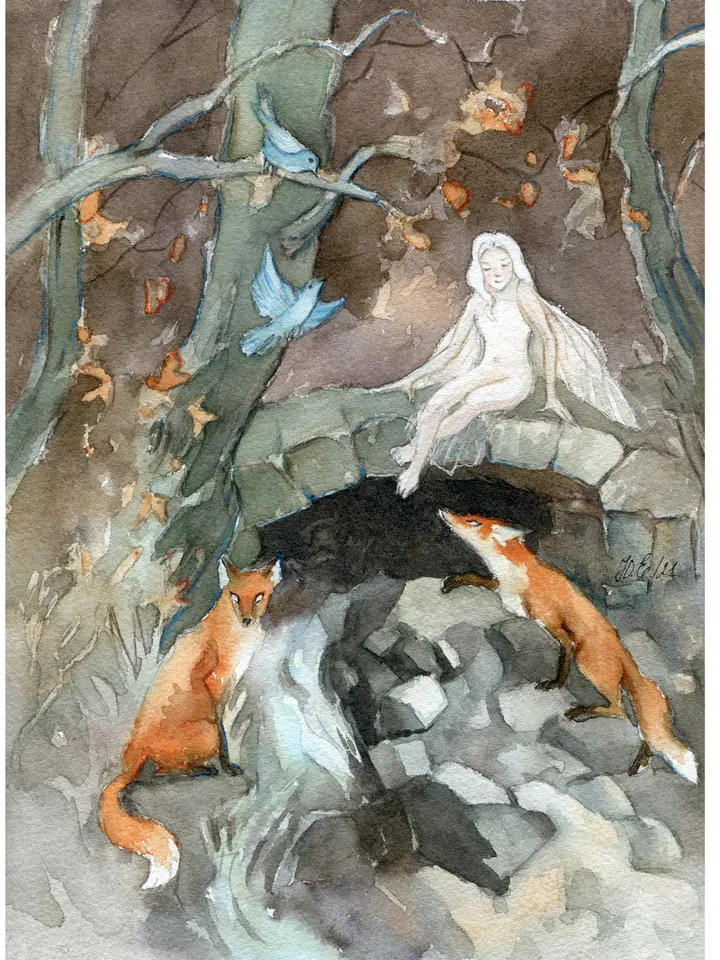 Fairy and fox spirits Original fantasy art by Yulia Evsyukova