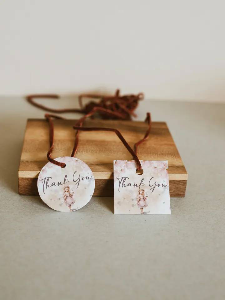 Editable Fairy Birthday thank you tag label template Fairy Floral Birthday Magical Enchanted Fairy Birthday Pixie Fairy Party Magical fa12