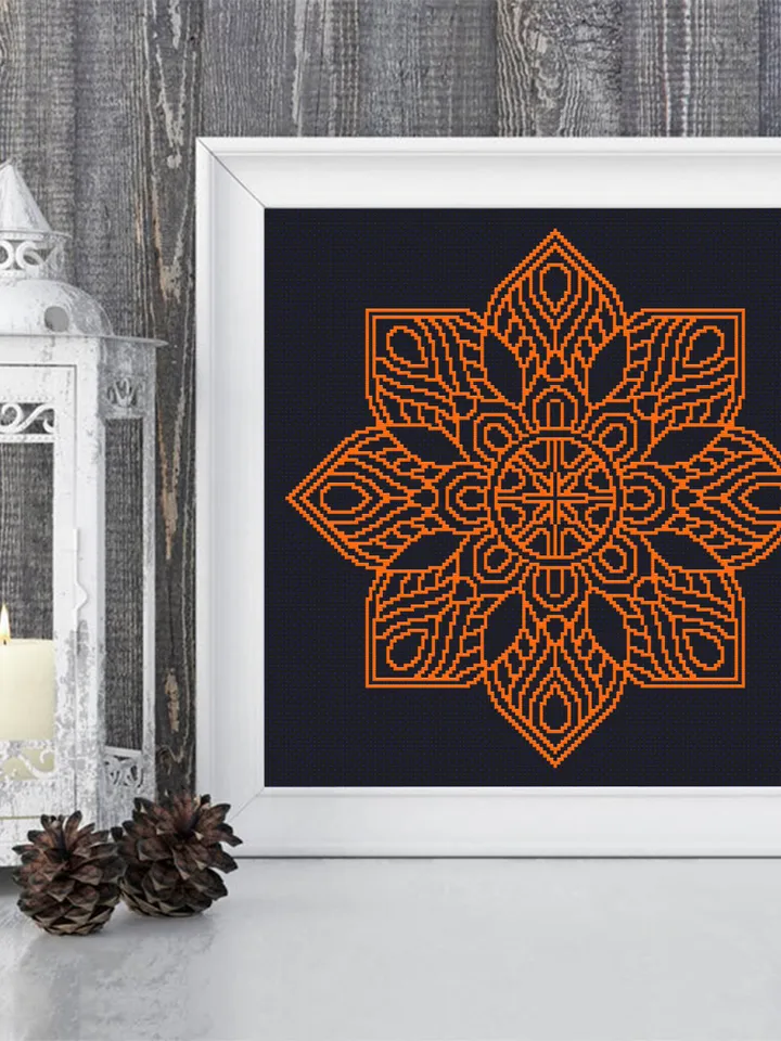Flower mandala cross stitch pattern download PDF Easy mandala pattern digital PDF Monochrome cross stitch Floral ornament cross stitch #M7