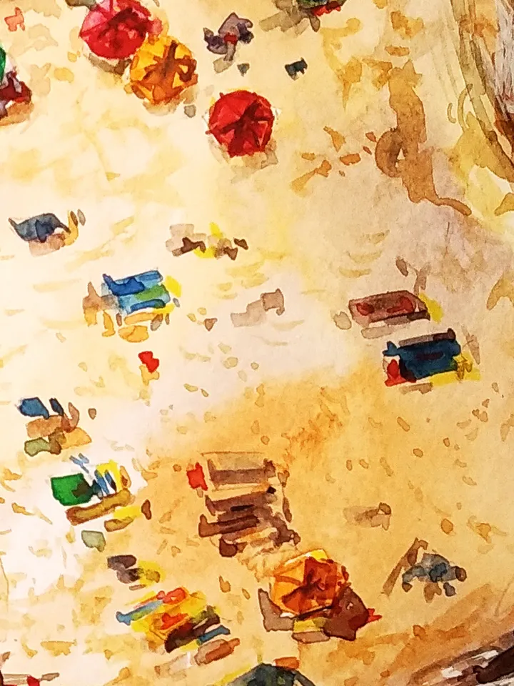 Azure Coast Painting Aerial Original Art Watercolor Artwork France Painting Beach Wall Art 11 by 16 by TatianaArtShop