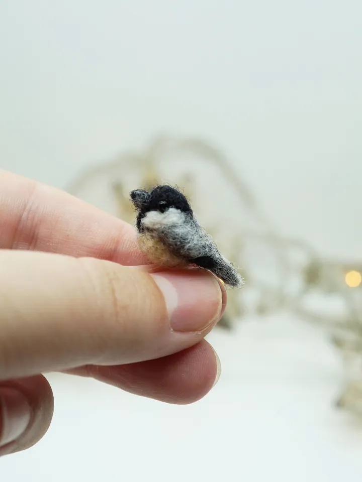 Tiny needle felted chickadee, miniature bird, made to order