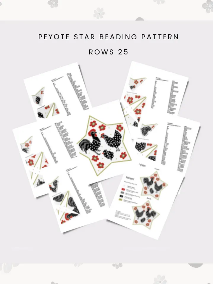 Black Chickens 3D Peyote Star Beading Pattern, Seed Bead Birds Ornament, Beaded Star Pattern