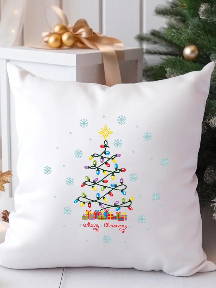Christmas tree lights cross stitch pattern PDF download Xmas cross stitch chart, Merry Christmas pattern digital PDF, Christmas decor #N153