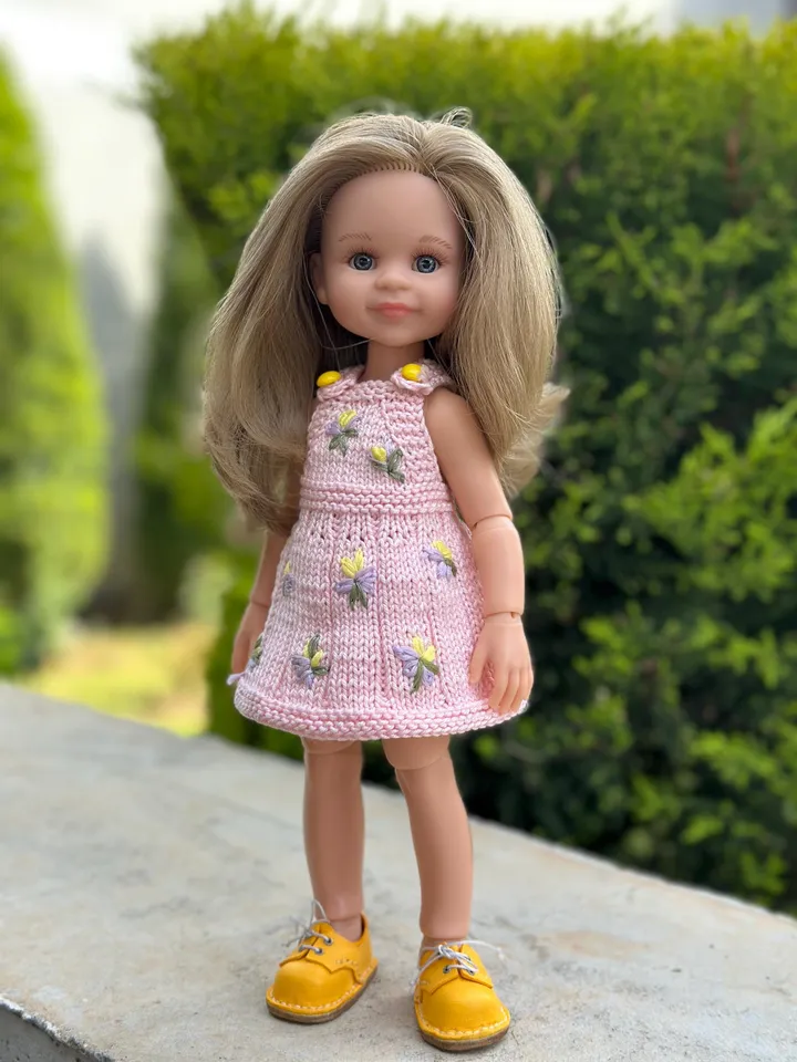 Summer Dress with flower embroidery Exclusive Handmade Outfit Paola Reina Doll ooak